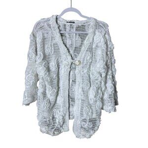 Coquette Women Open Knit Floral Cardigan Large Fairycore Kawaii Soft Girl White